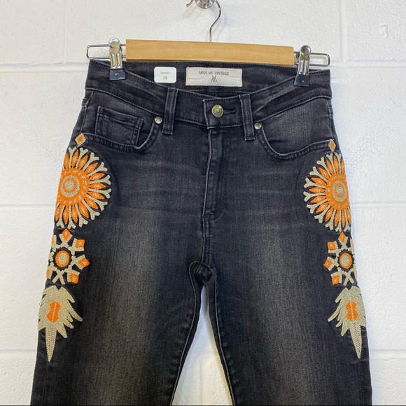 Miss Me Vintage Charlotte Mandarine Blk Org Jeans - Picture 2 of 12